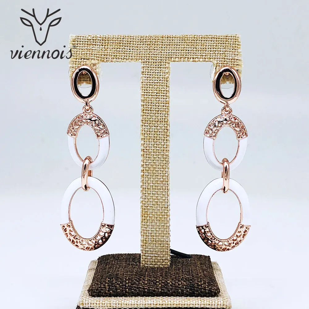 

Viennois Drop Earrings Enamel Long Hollow Out Parten Geometry Earrings Female Wedding Party Jewelry
