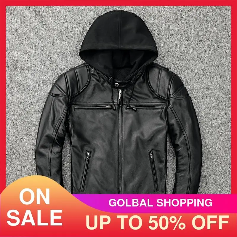 2020 черные мужские американский Стиль капюшон мотоциклетная кожаная куртка