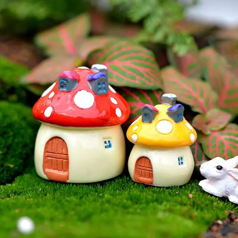 New 4Pcs/Set Mushroom Resin Small House Creative Crafts Miniature Gardening Landscape Pot Fairy DIY Ornament