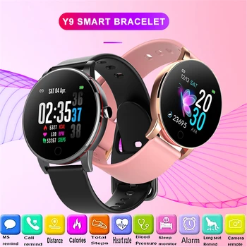 

Y9 Smart Watch Ip68 Waterproof Slim Metal Body Milanese Strap Replaceable Heart Rate Monitor Women Blood Pressure Smartwatch Men
