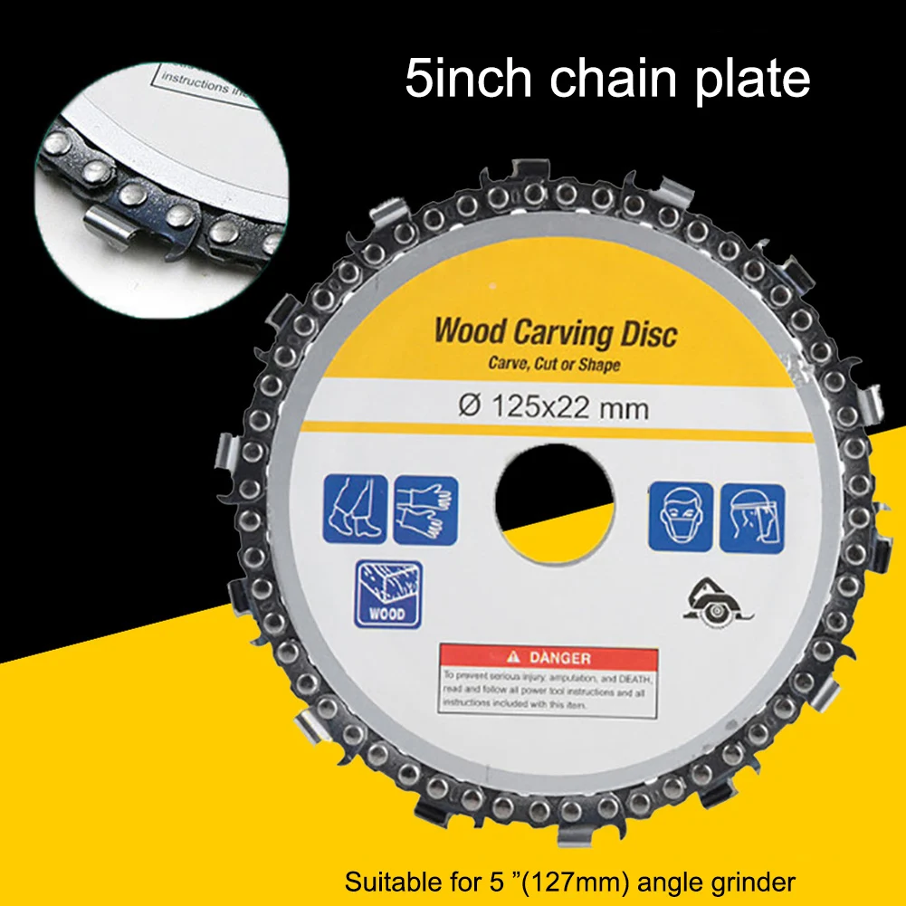 

5 Inch Durable Chain Grinder Chain Saws Disc Woodworking Chain Plate Tool Multi-Functional Wood Carving Disc Angle Grinding Tool