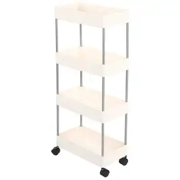 

4 Tiers Elegant Style Storage Rack Cart Unit Shelf with Wheels for Kitchen Bathroom Laundry Corner Storage Rack