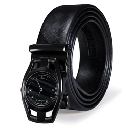 Mens Classic Black Belts Genuine Leather Formal Business Smart Casual Belt with Metal Buckle Homme Waist Strap for Jeans Trouser