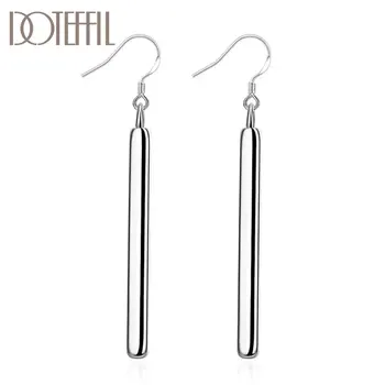 

DOTEFFIL 925 Sterling Silver Smooth Small Cylindrical Long Earrings Charm Women Jewelry Fashion Wedding Party Gift