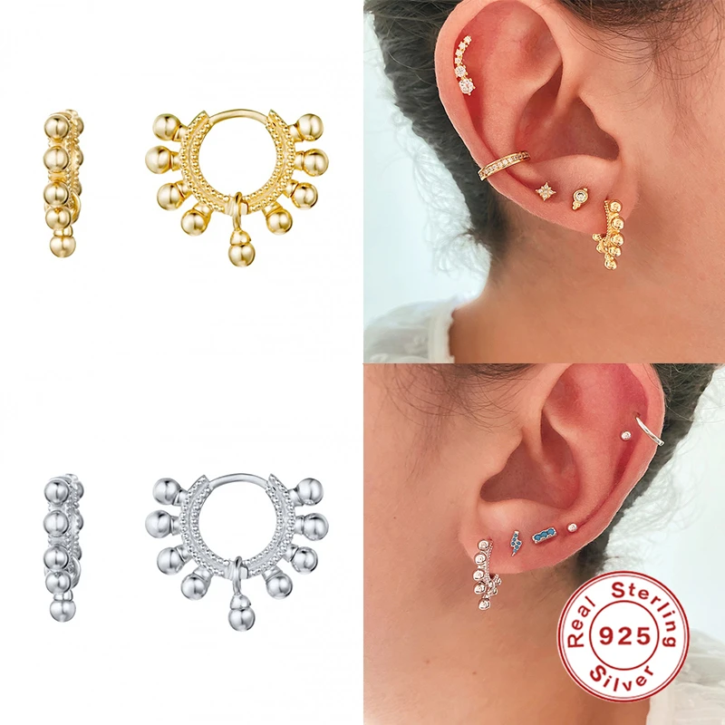 

Aide 925 Sterling Silver Classic Small Round Beads Gold Hoop Earrings Punk Simple Circle Earring Women Jewelry Earrings Ear Clip