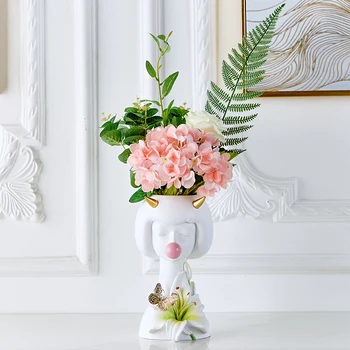 

Nordic Style Faerie Blow Bubbles Hydroponics Flower Vase Resin Human Face Arts Floral Organ Wter Planting Handmade Art Home Garden Desktop Decoration R3016