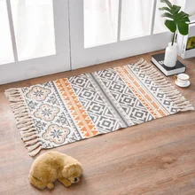 Современный простой Противоскользящий Мандала геометрический домашний декор хлопчатобумажные тканые коврики кухня столовая кисточки спальня пол ковер LF961