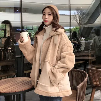 

Fur one-piece Lamb Fur jacket Female Korean Version Of Loose Retro Hong Kong flavor 2020 New Autumn Winter Thick Women Fur Coat