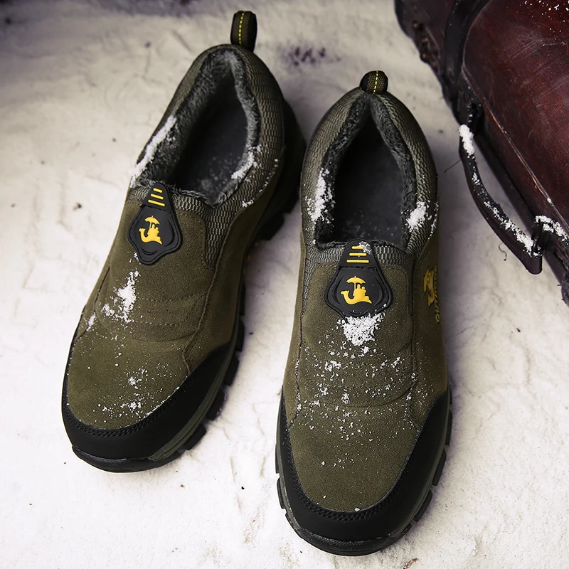 GNOME/зимние уличные ботинки без шнуровки мужские теплые зимние ботинки из замши, большие размеры 37-47 высококачественные мужские кроссовки на нескользящей подошве