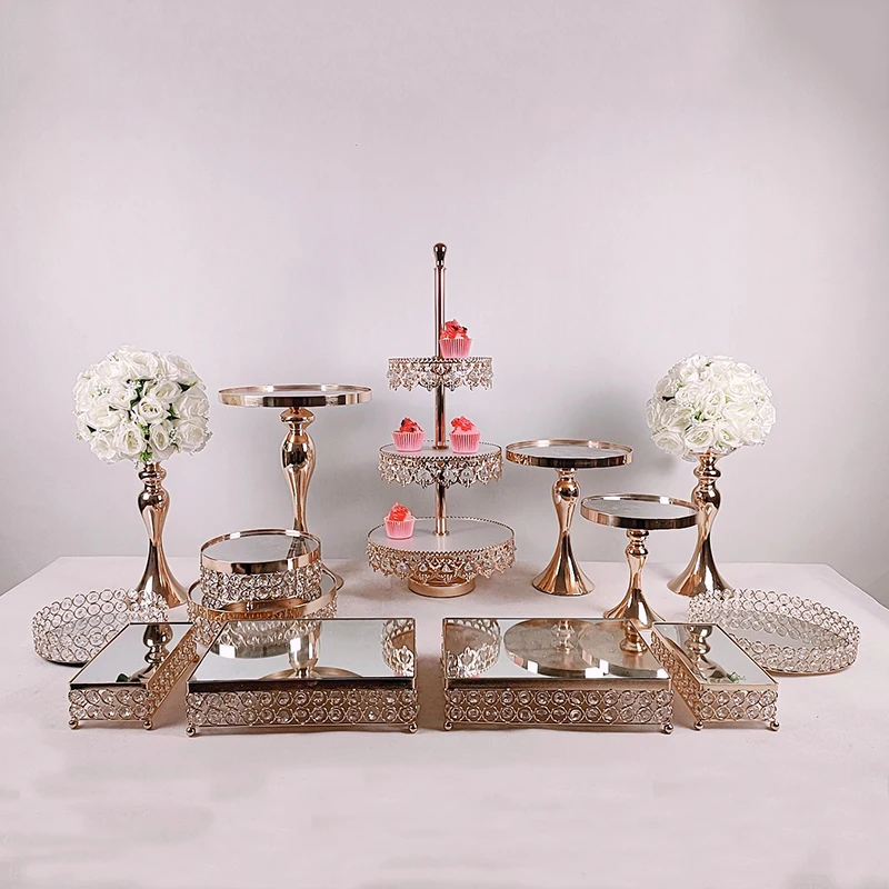 2pcs-17pcs Wedding Cake Stand Set Gold Mirror Metal Cupcake Beautiful Tray Dessert Display Decoration Tools
