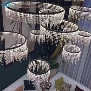 

2020 New LED Chandelier with clear crystal decor,Industrial 1/2/3 rings raindrop design lustre chandeliers for stairs restaurant