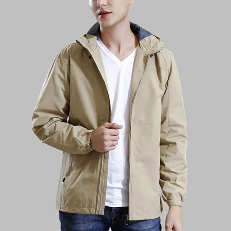 

Men's Casual Waterproof Jacket 2020 Spring Autumn Street Windbreaker Jacket Male Raincoat Windproof Hooded Zipper Thin Coat 4XL
