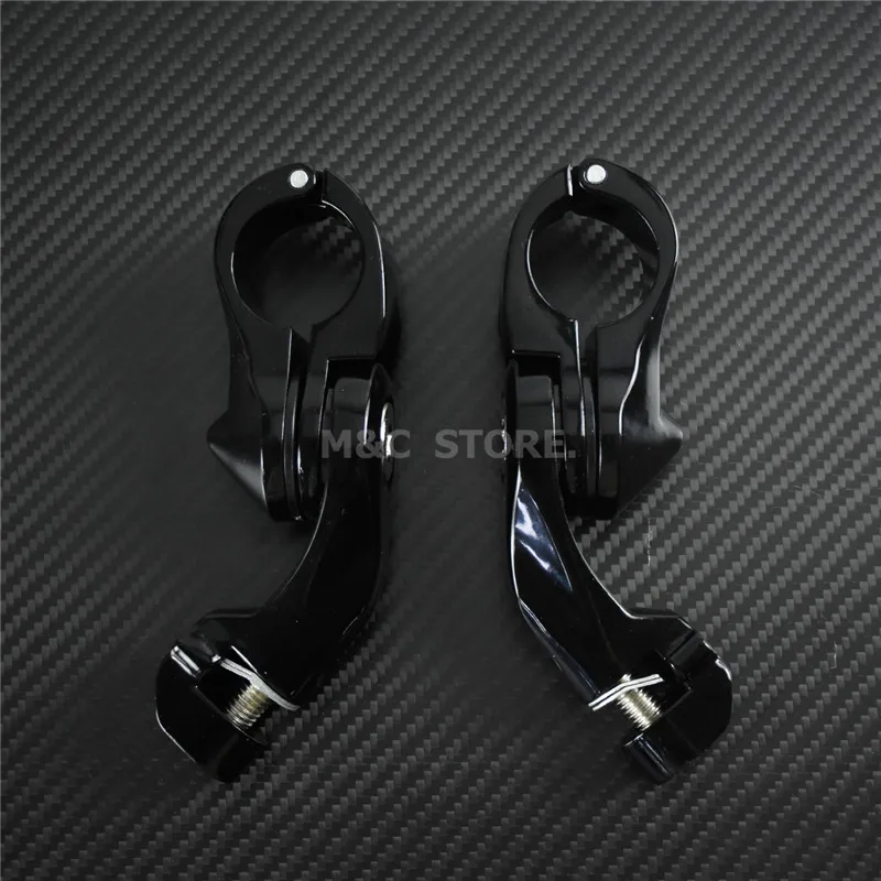 Mactions 32mm 1/4" Adjustable Highway Short Angled Foot Pegs Mount Black/Chrome For Harley Dyna Touring For Kawasaki For Honda