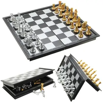 

Folding Magnetic Chess Backgammon Checkers Travel Games Chess Set Board Draughts Entertainment Portable Board Kid Game