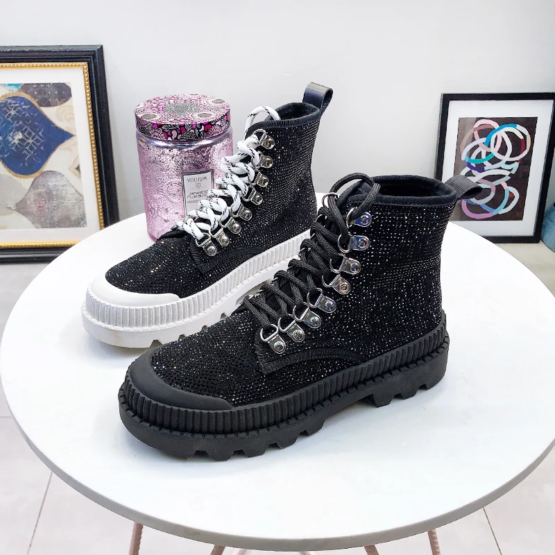 

Woman Ankle Boots 2019 Spring Autumn Fashion Rhinestone Female Ankle Boots Korean Style Women Platform Boot Girl Autumn Shoes