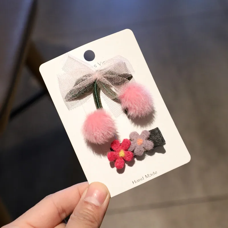 7 pink cherry 2 шт./лот, заколки для волос в Корейском стиле с цветочным рисунком и звездами для девочек, детские заколки для волос в стиле милой принцессы, Детские аксессуары для волос - Цвет: 7 pink cherry