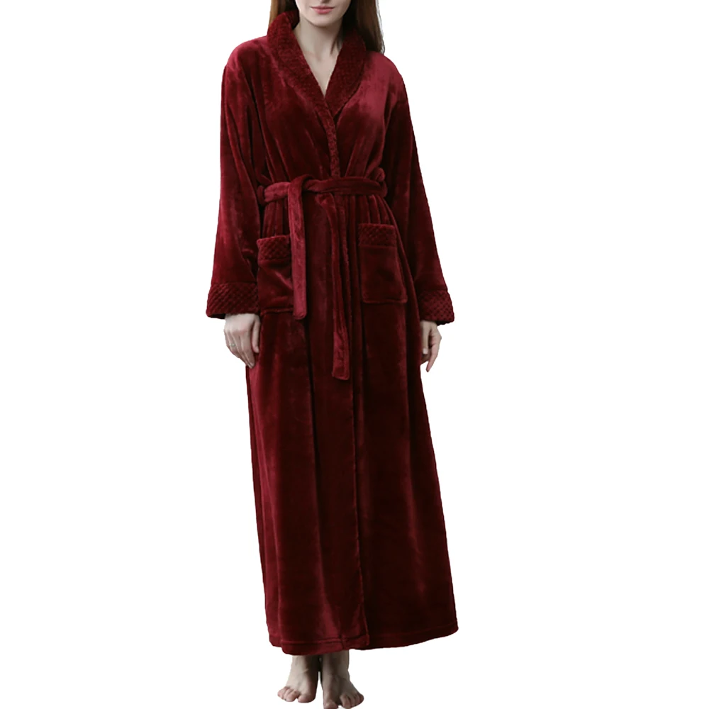 Женский мужской зимний теплый халат, женское плотное Коралловое кимоно из рунной шерсти, халат, ночная рубашка, банное платье, ночное белье, свободная пара, мягкая одежда для сна - Цвет: Бежевый