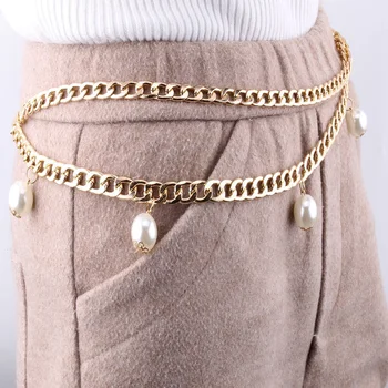 Retro Women MultiLayer Waist Chain Pearl Pendant  Metal Chain Belt Designer Lady Dress Skirt Decoration Sexy Body Chain Jewelry 6