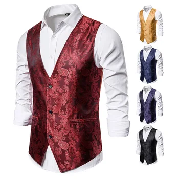

MJARTORIA Luxury Gold Printed Steampunk Vest Brand Night Club Prom Suit Vest Men Waistcoat Wedding Formal Dress Vests for Men