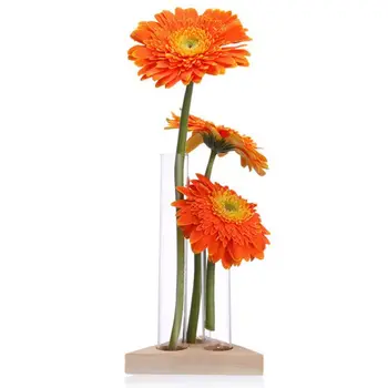 

Flower Vase Glass Tubes Clear Glass Flower Pot With Wooden Stand For Hydroponic Plants Test Tubes Container Home Table Decor Tri