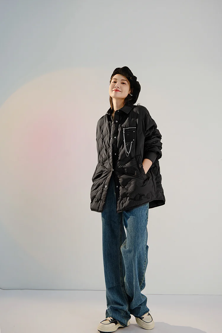 Meiyang meiyang rock sound wave light down jacket white duck down medium long light thin short jacket autumn winter female long puffa coat