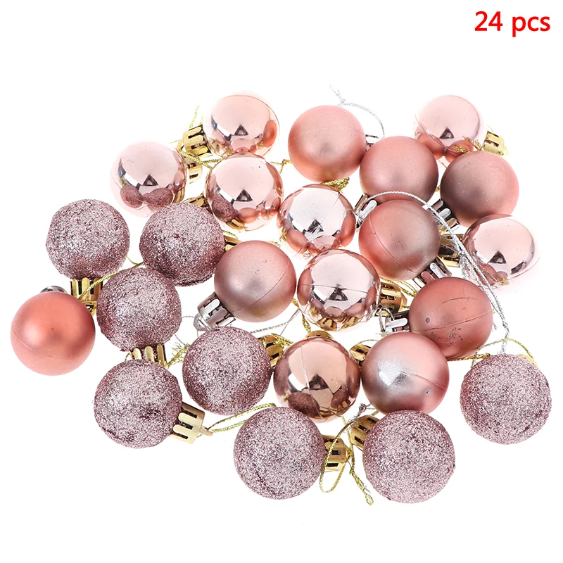 24pcs Christmas Ball Ornaments For Christmas Tree Decoration Pink White Balls For Xmas Holiday Wedding Home Party Decoration - Цвет: Rose Gold