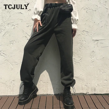 

TCJULY 2020 New Design Streetwear Thicken Sweatpants With Belt Solid High Waisted Casual Trousers Warm Autumn Winter Pants Women
