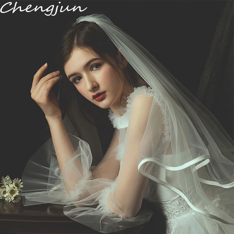 Chengjun горячая лента для продажи край белая простая Фата для невесты