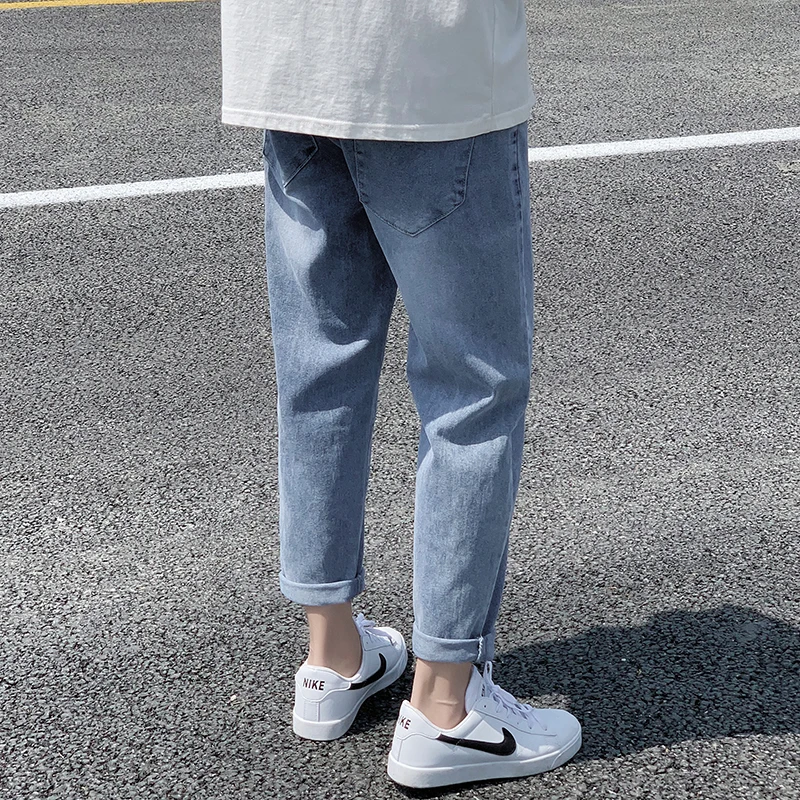 Straight Loose Cropped Jeans Men Korean 