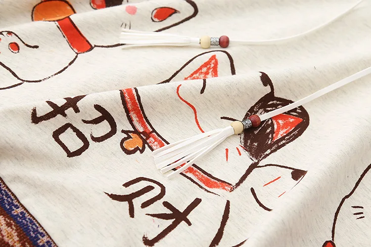 SN3669 Осень стиль японский стиль Mori Girl Line Lucky Cat печатных толстовка женская накидка шаль Топы Мода