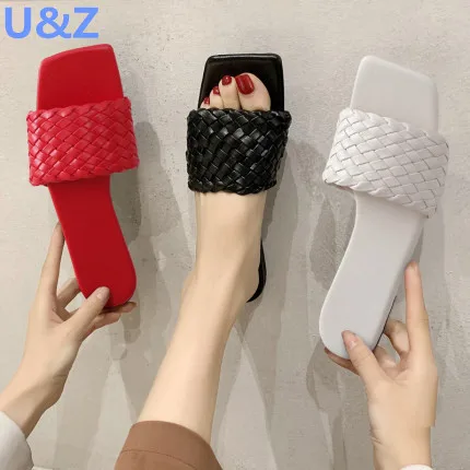 Тапочки США женская пляжная обувь летние модные плетеные сандалии на плоской