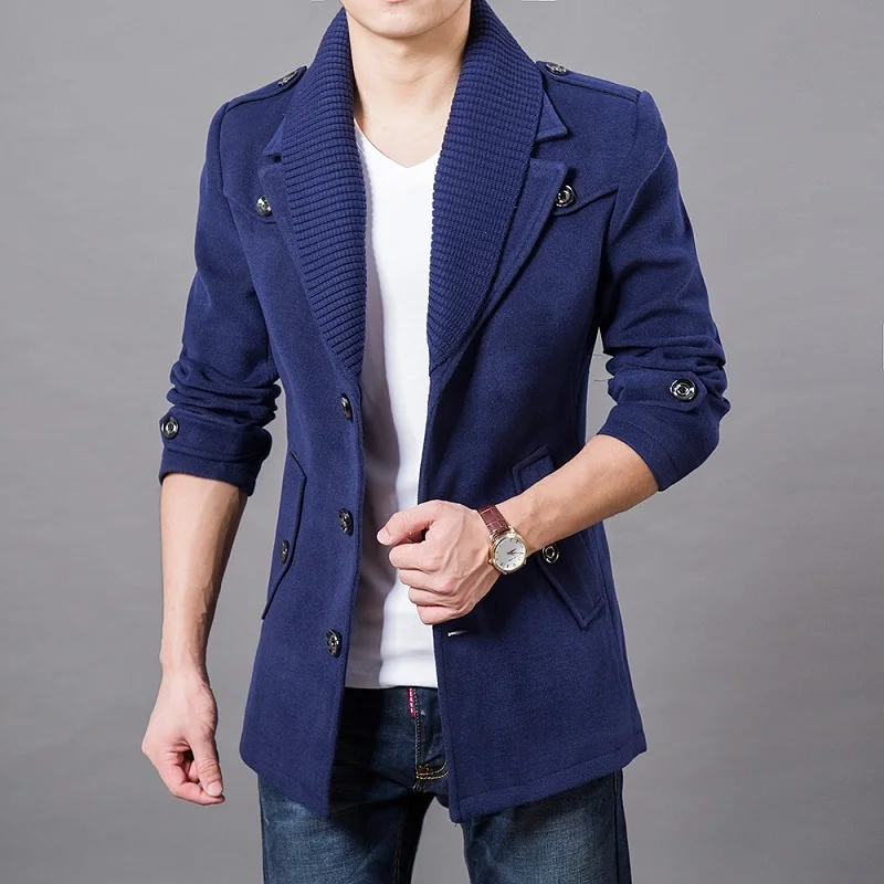 Зимнее деловое мужское повседневное пальто, размер высокого качества, теплое модное пальто с двойным воротником, утолщенное мужское ветрозащитное пальто - Цвет: Синий