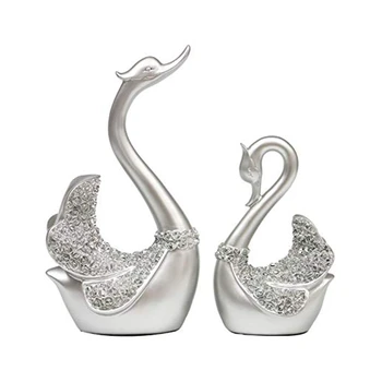 

Statuette Statue Figurine Sculpture Resin Silver Swan Figurines Crafts Couple Swan Home Decorations Wedding Gifts Wine Cabinet D