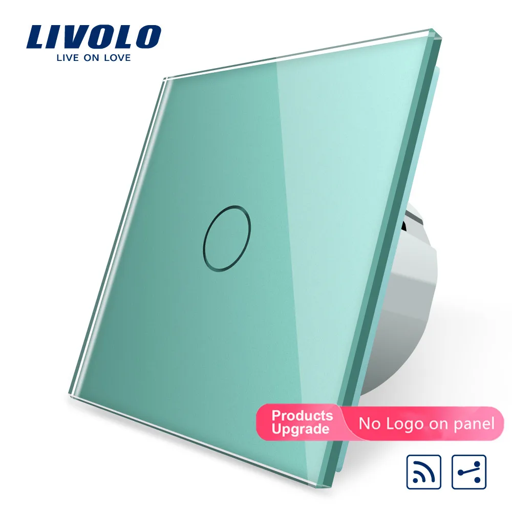 Green-No logo Livolo/Стандартный Беспроводной переключатель 1Gang 2 Way, AC 220~ 250 V, с пультом дистанционного управления Функция, C701SR-1/2/3/5, без пульта дистанционного управления, без логотипа - Цвет: Green-No logo
