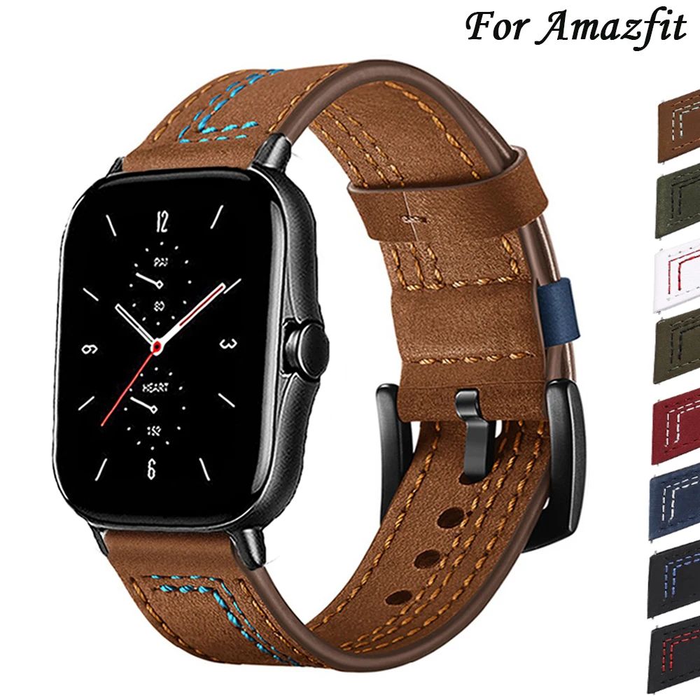Ремешок кожаный для Amazfit GTS/2/2e/GTS2 Mini/GTR 42 мм/47 мм/GTR2/2e/stratos 3 браслет часов bip/pace 20 мм/22