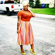 VAZN Высокое качество Тонкий темперамент повседневные Модные женские юбки полосатые плиссированные стильные свободные женские осенние макси юбки J6031