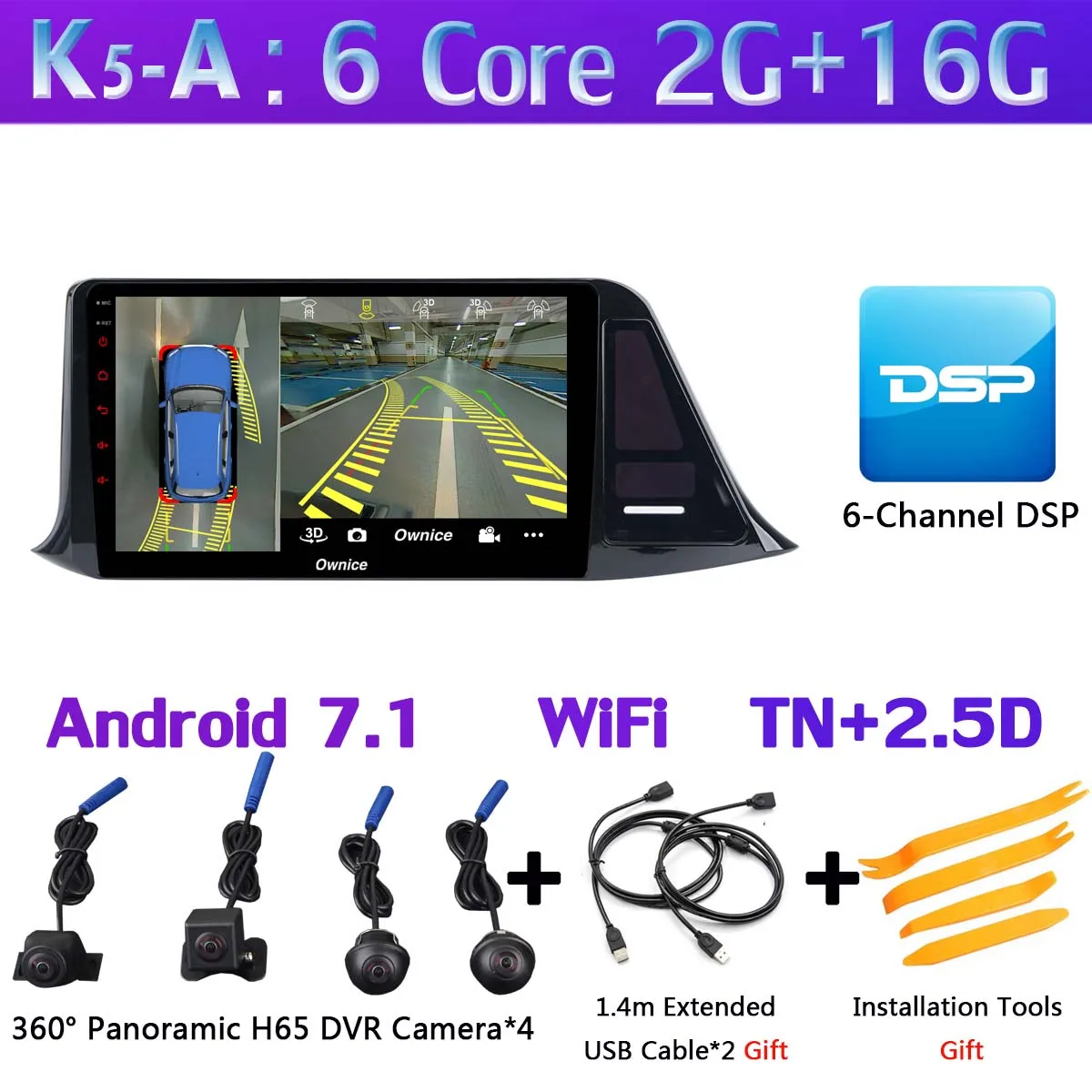 360 ° камера 1din Android 9,0 4G ram+ 64G rom gps радио CarPlay SPDIF DSP Автомобильный мультимедийный плеер для Toyota C-HR CHR - Цвет: K5-A