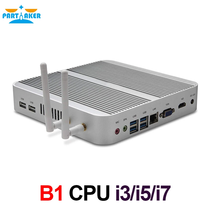 Partaker B1 Mini PC Fanless Micro Computer i3 i5 i7 with Intel Core i3 4005u i5 4200u i5 5250u i7 4500u Windows 10 Free WiFi