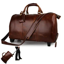 Мужская сумка на колесиках из натуральной кожи crazy horse 2" коричневая Дорожная сумка из воловьей кожи с колесами большая сумка на выходные