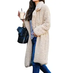 Oeak 2019 новые зимние утепленные флисовые пальто женские длинные теплые с длинным рукавом из искусственного меха отложной Жакет женский