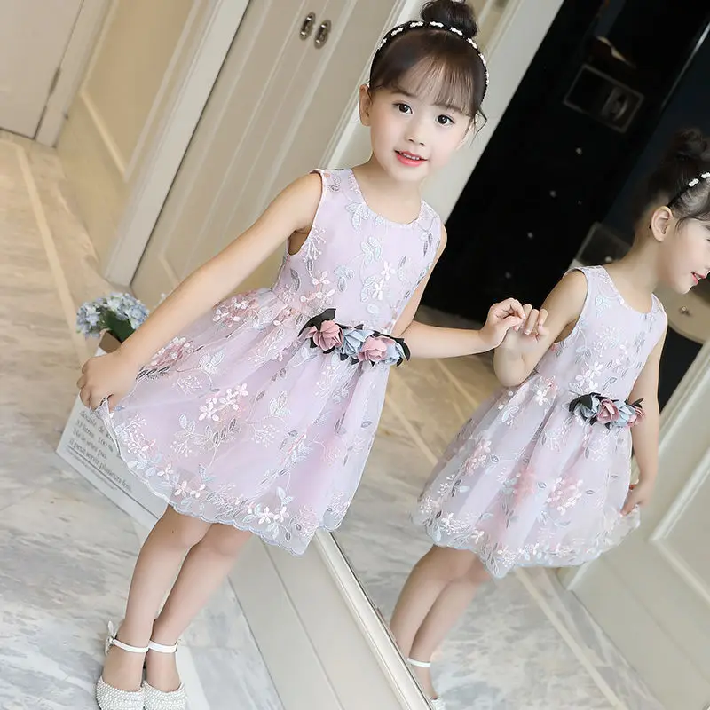 

Girls Western Style Skirt 2019 New Style Summer Wear Princess Korean-style Pastoral Style Hipster Children Top Grade Formal Dres