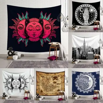 

Boho Mandala Pattern Tapestry Wall Hanging Blanket Bedspread Psychedelic Moon Sun Yoga Beach Mat Textile Vintage Art Home Decor