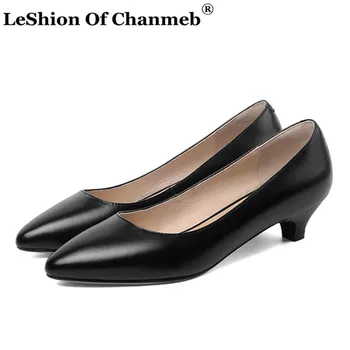 

Natural Cow Leather Women Heels zapatos de mujer Women's Ladies Office Pumps Work Shoes Low Heeled Shallow Shoes for All Season