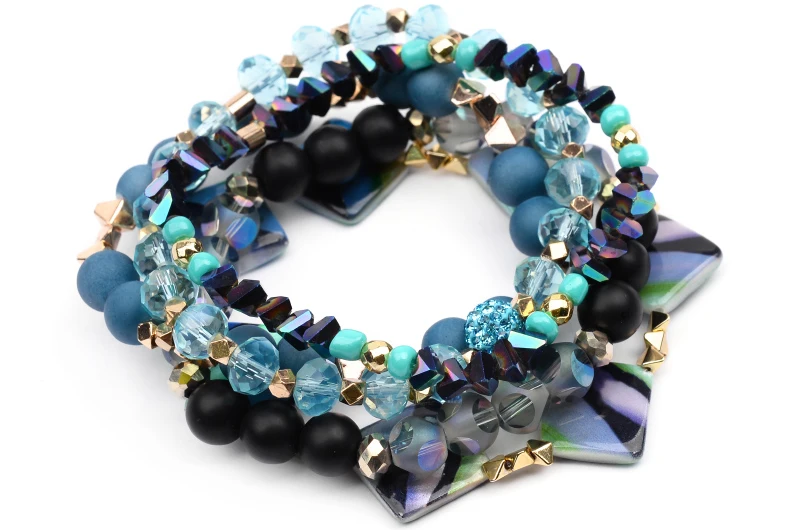Dainty Ethnic Jewelry Boho Crystal Abalone Shells Charm Bracelets Set Women Geometric Accessory Red Blue Style Bracelet BCSET295