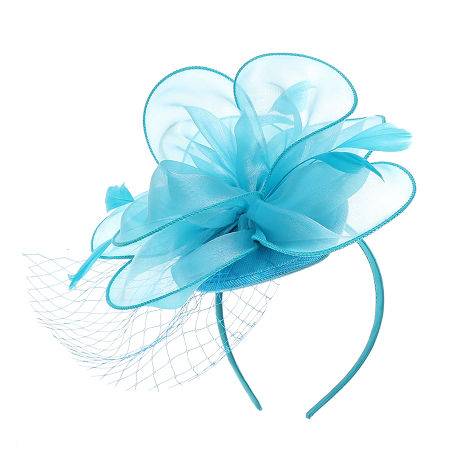 Faux Feather Net Yarns Hat Solid Color Fascinator Weddings Tea Party Headwear Hair Ornament for Girls and Women LL@17