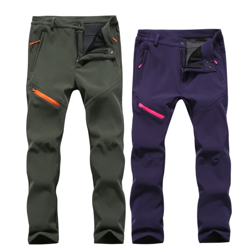 

2019 New Hiking Pants Men Women Winter Fleece Waterproof Outdoor Trekking Softshell Pants Windproof Skiing And Snowboard Pants