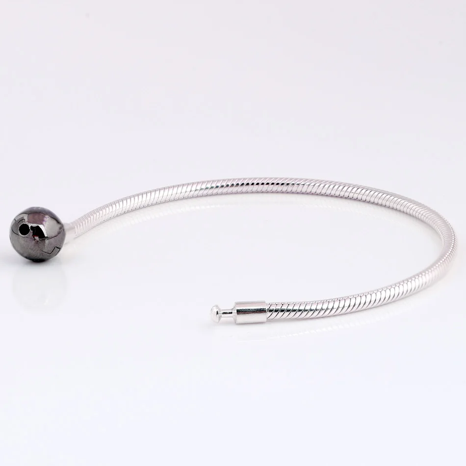 Подлинный 925 пробы серебряный браслет Moments Oxidised Ball застежка змеиная цепочка браслет подходит из бисера Шарм Diy ювелирные изделия