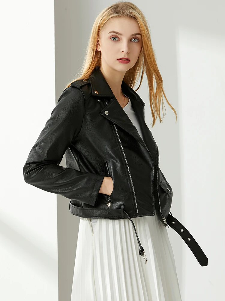 Женская куртка из искусственной кожи Fitaylor винно красная мотоциклетная бомбер с