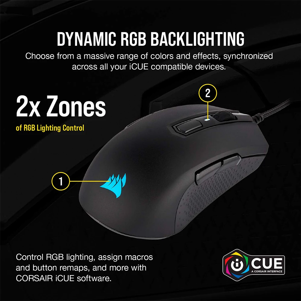 CORSAIR M55 RGB Pro Wired Ambidextrous Multi-Grip Gaming Mouse-12,400 DPI  Adjustable Sensor-8 Programmable Buttons-Black