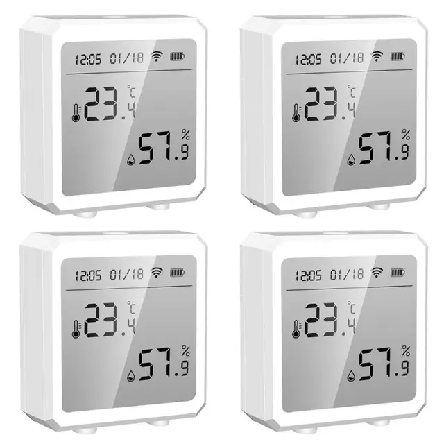 Tuya Smart Life WiFi Temperature & Humidity Sensor Bluetooth-compatible Thermometer With LCD Display For Alexa Google Home 4PCs White